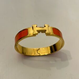 Hermes orange and Gold H Bracelet